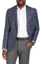Men's Ted Baker London Kyle Trim Fit Plaid Linen Blend Sport Coat R - Blue