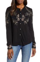 Women's Lucky Brand Embroidered Blouse - Black