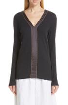 Women's Brunello Cucinelli Monili & Satin Trim Knit Top - Grey