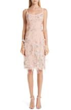 Women's Marchesa Notte Embroidered Lace & Feather Trim Gown
