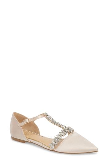 Women's Jewel Badgley Mischka Maury Embellished T-strap Flat .5 M - Metallic