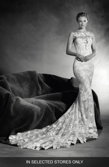Women's Atelier Pronovias Niebla Embellished Mermaid Gown, Size In Store Only - Ivory