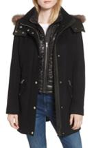 Women's Andrew Marc Brynn Wool Blend Parka With Genuine Fox Fur Trim & Removable Insulated Liner - Black