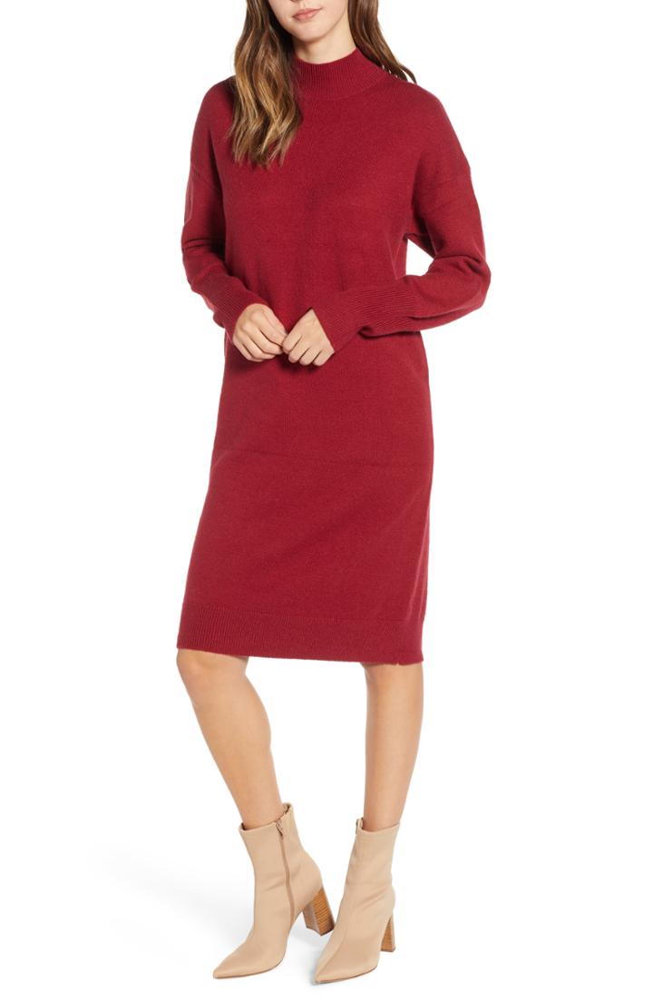 Women's Bp. Mock Neck Sweater Dress, Size - Red