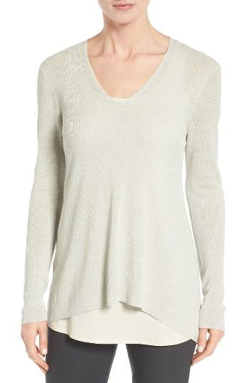 Women's Eileen Fisher Organic Linen Blend V-neck Sweater - White