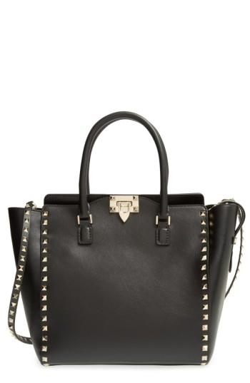 Valentino Garavani 'rockstud' Leather Double Handle Tote - Black