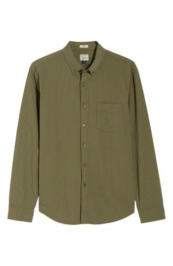 Men's J.crew Slim Fit Stripe Seersucker Sport Shirt - Green