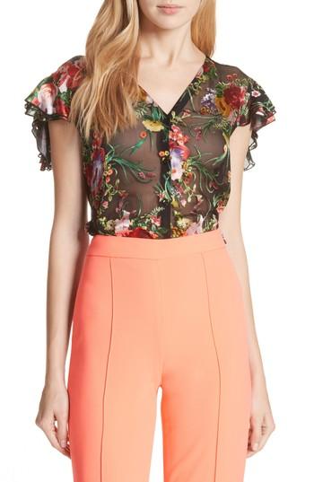 Women's Alice + Olivia Eriko Floral Burnout Blouse - Grey