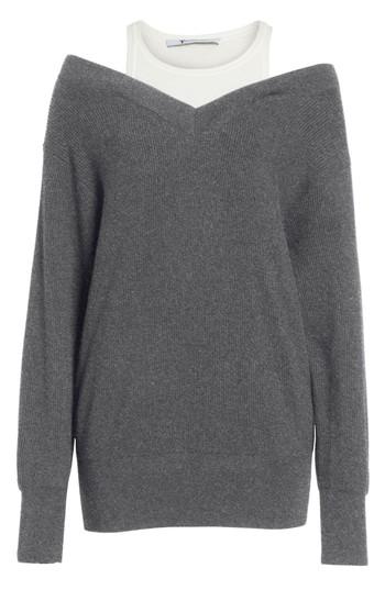 Women's T By Alexander Wang Bi-layer Off-the-shoulder Sweater With Inner Tank