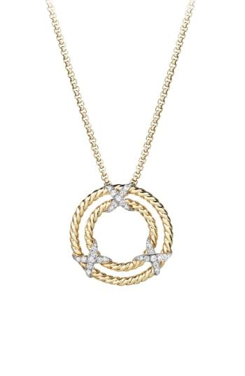 Women's David Yurman 'x' Pendant Necklace With Diamonds In 18k Yellow Gold