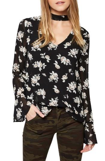 Women's Sanctuary Rosie Tie Neck Floral Top - Black