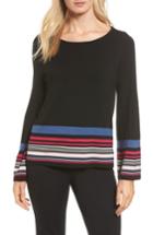 Petite Women's Vince Camuto Stripe Bell Sleeve Sweater, Size P - Black