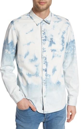 Men's True Religion Brand Jeans Bleached Denim Shirt, Size - Blue
