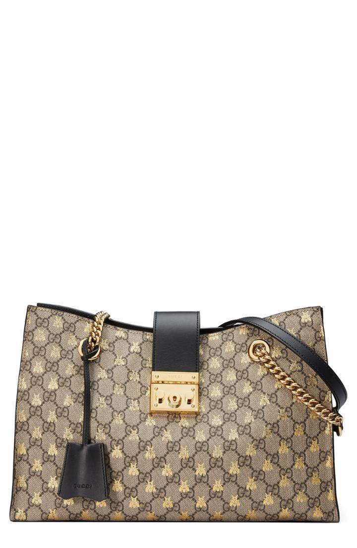 Gucci Medium Padlock Gg Supreme Bee Tote -