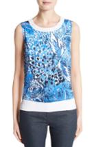 Women's St. John Collection Lotus Blossom Print Shell, Size - Blue