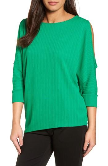 Women's Chaus Ribbed Knit Cold Shoulder Top - Green