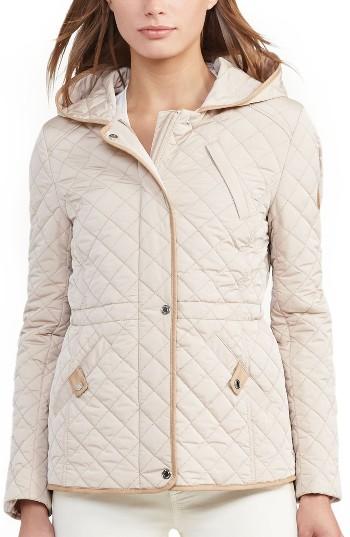 Women's Lauren Ralph Lauren Faux Leather Trim Quilted Anorak - Beige