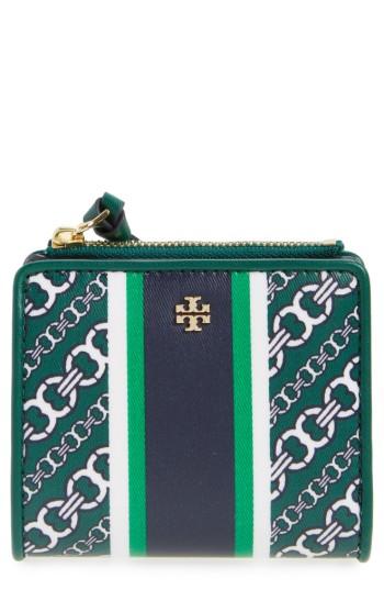 Women's Tory Burch Mini Gemini Link Coated Canvas Wallet - Green