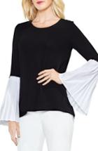 Women's Vince Camuto Pleated Bell Sleeve Mix Media Top - Black