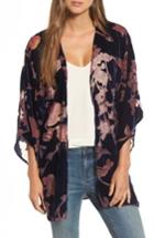 Women's Hinge Burnout Floral Velvet Kimono, Size - Black