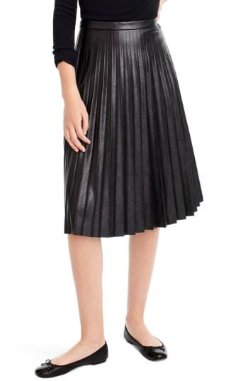 Women's J.crew Pleat Faux Leather Midi Skirt (similar To 14w) - Black