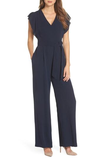 Women's Eliza J Flutter Sleeve Crepe Jumpsuit - Blue