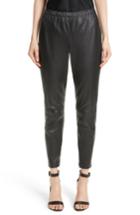 Women's St. John Collection Stretch Nappa Leather Crop Pants - Black