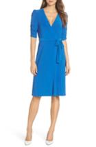 Women's Eliza J Ruched Sleeve Faux Wrap Dress - Blue