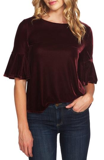 Women's Cece Flutter Sleeve Stretch Velvet Blouse, Size - Blue