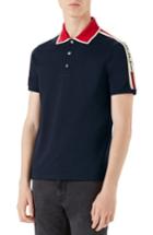 Men's Gucci Jacquard Stripe Sleeve Pique Polo - Blue