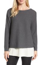 Petite Women's Eileen Fisher Boxy Ribbed Wool Sweater P - Brown