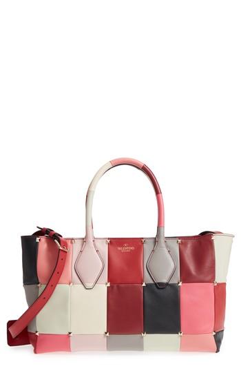 Valentino Garavani Puzzlestud Small Patchwork Leather Tote - Pink