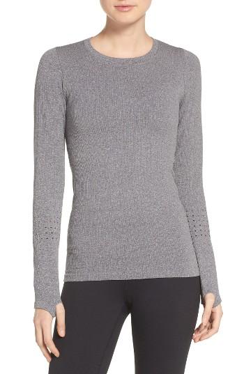 Women's Alo 'exhale' Seamless Mesh Detail Crewneck Top - Grey