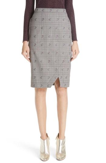 Women's Altuzarra Wilcox Floral Plaid Front Slit Skirt Us / 34 Fr - Black
