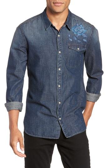 Men's John Varvatos Star Usa Desert Rose Denim Shirt - Blue