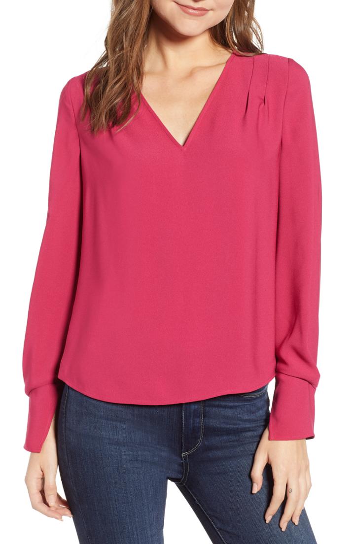 Women's Chelsea28 Pintuck Detail Split Sleeve Blouse, Size - Burgundy