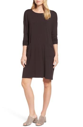 Women's Eileen Fisher Jersey Ballet Neck Shift Dress - Black