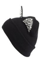 Women's Tasha Jeweled Cat Ear Beanie - Black
