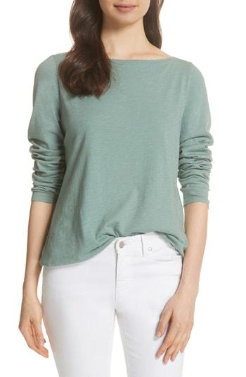Women's Eileen Fisher Bateau Neck Organic Cotton Tee, Size - Green