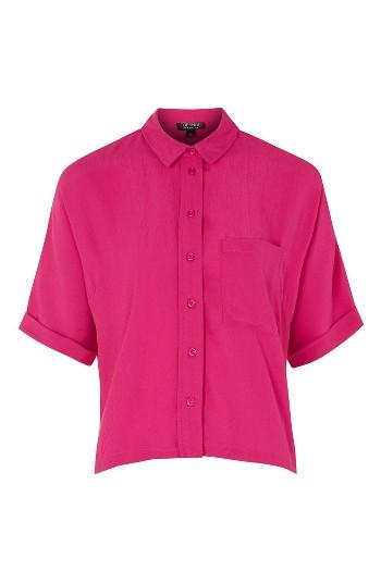 Women's Topshop Kady Roll Sleeve Shirt Us (fits Like 2-4) - Pink