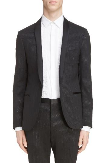Men's Lanvin Metallic Stripe Shawl Collar Tuxedo Jacket Eu - Black