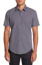 Men's Boss Robb Sharp Fit Micro Print Sport Shirt, Size - Blue