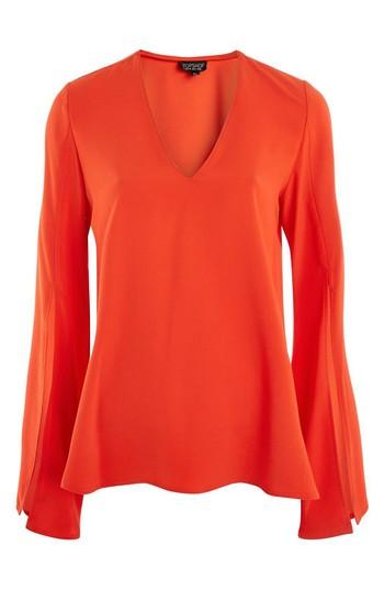 Women's Topshop Split Sleeve V-neck Tunic Us (fits Like 0-2) - Red