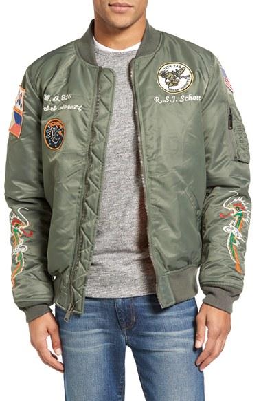 Men's Schott Nyc Souvenir Ma-1 Flight Jacket - Green