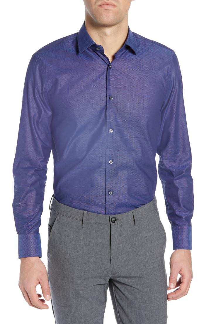 Men's Boss Marley Trim Fit Dot Dress Shirt R - Blue