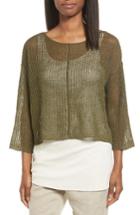 Women's Eileen Fisher Organic Linen Crop Sweater, Size - Green