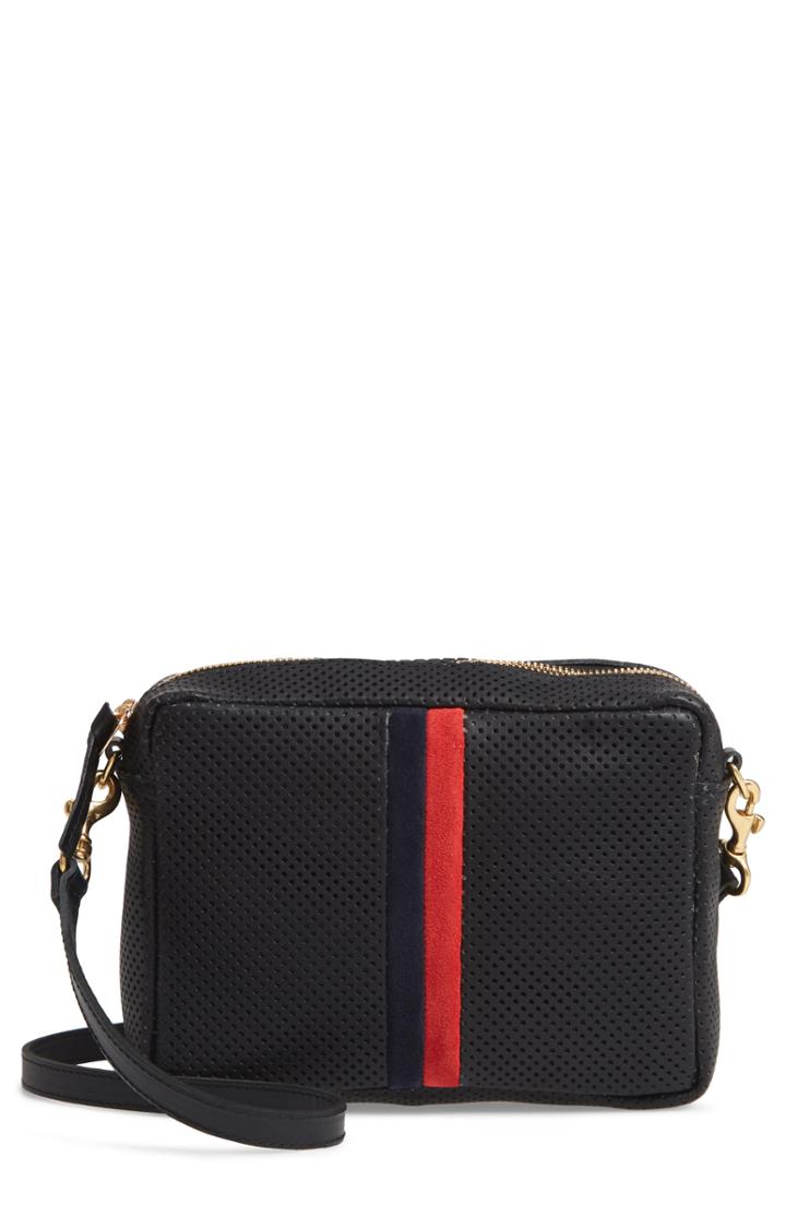 Clare V. Midi Sac Perforated Leather Crossbody Bag - Black