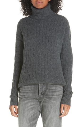 Women's Polo Ralph Lauren Side Slit Cable Turtleneck - Grey