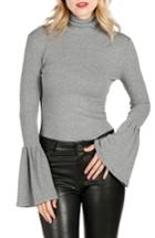 Women's Paige Kenzie Bell Sleeve Turtleneck - Grey