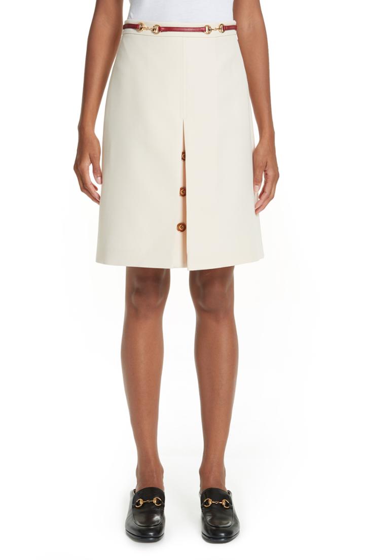 Women's Gucci Button Front Pleated Skirt Us / 44 It - Ivory